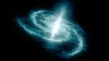 Galaksinin ön görüntüsü. Galaksinin 3 boyutlu görüntüleme modeli. Mavi soyut galaksi arka planı. 4k görüntü.