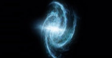 Bir sarmal gökada soyut uzay arkaplan yıldız uzayı etrafında hareket eder, yıldızların ve gezegenlerin oluşumu derin uzay görüntüsü parçacıkları parlayan arka plan dramatik sahne 4k video canlandırması