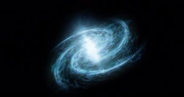 Bir sarmal gökada soyut uzay arkaplan yıldız uzayı etrafında hareket eder, yıldızların ve gezegenlerin oluşumu derin uzay görüntüsü parçacıkları parlayan arka plan dramatik sahne 4k video canlandırması