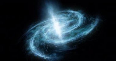 Bir sarmal gökada soyut uzay arkaplan yıldız uzayı etrafında hareket eder, yıldızların ve gezegenlerin oluşumu derin uzay görüntüsü parçacıkları parlayan arka plan dramatik sahne 4k video canlandırması