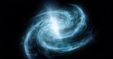 Bir sarmal gökada soyut uzay arkaplan yıldız uzayı etrafında hareket eder, yıldızların ve gezegenlerin oluşumu derin uzay görüntüsü parçacıkları parlayan arka plan dramatik sahne 4k video canlandırması