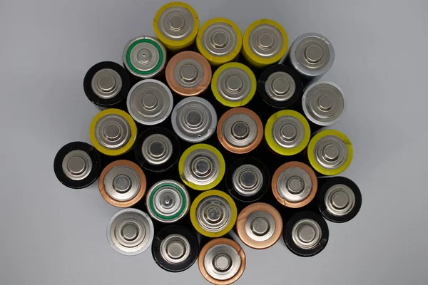 Draufsicht Auf Gebrauchte Alkalibatterien Nahaufnahme Alter Batterien Zum Recyceln Bereit — Stockfoto