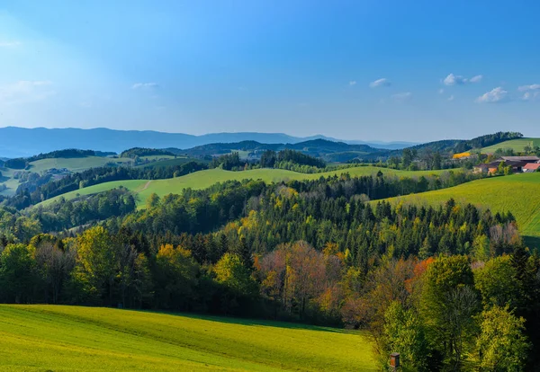 Mooie Kleurrijke Idyllische Lente Landschap Panorama Fotografie Van Een Platteland — Stockfoto