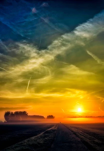 Сценарій Епічний Барвистий Туманний Осінній Схід Сонця Осінній Пейзаж Динамічне — стокове фото