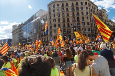 Barcelona, Katalonya, İspanya, 11 Eylül 2017: Ralli Catalunya'nın bağımsızlığını Milli gün boyunca desteği.