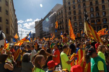 Barcelona, Katalonya, İspanya, 11 Eylül 2017: Ralli Catalunya'nın bağımsızlığını Milli gün boyunca desteği.