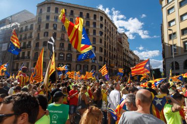 Barcelona, Katalonya, İspanya, 11 Eylül 2017: Ralli Catalunya'nın bağımsızlığını Milli gün boyunca desteği.