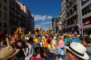 Barcelona, Katalonya, İspanya, 11 Eylül 2017: Ralli Catalunya'nın bağımsızlığını Milli gün boyunca desteği.