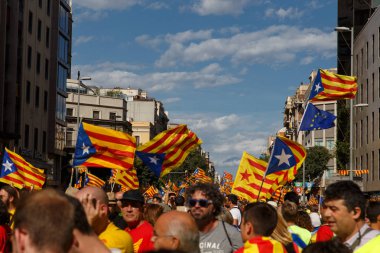 Barcelona, Katalonya, İspanya, 11 Eylül 2017: Ralli Catalunya'nın bağımsızlığını Milli gün boyunca desteği.