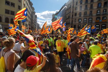 Barcelona, Katalonya, İspanya, 11 Eylül 2017: Ralli Catalunya'nın bağımsızlığını Milli gün boyunca desteği.
