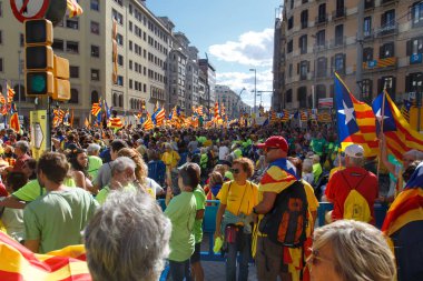 Barcelona, Katalonya, İspanya, 11 Eylül 2017: Ralli Catalunya'nın bağımsızlığını Milli gün boyunca desteği.