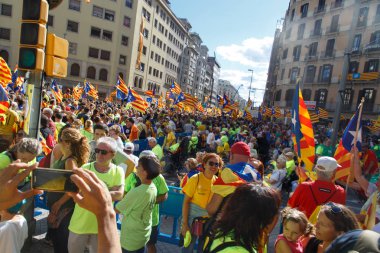 Barcelona, Katalonya, İspanya, 11 Eylül 2017: Ralli Catalunya'nın bağımsızlığını Milli gün boyunca desteği.