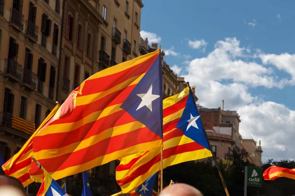 Barcelona, Katalonya, İspanya, 11 Eylül 2017: Ralli Catalunya'nın bağımsızlığını Milli gün boyunca desteği.