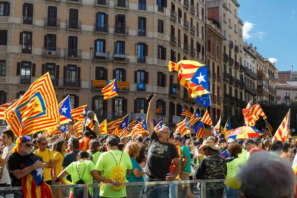 Barcelona, Katalonya, İspanya, 11 Eylül 2017: Ralli Catalunya'nın bağımsızlığını Milli gün boyunca desteği.