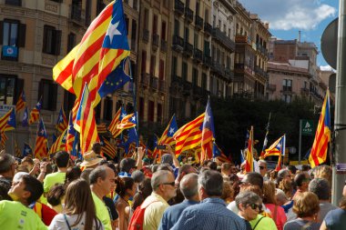 Barcelona, Katalonya, İspanya, 11 Eylül 2017: Ralli Catalunya'nın bağımsızlığını Milli gün boyunca desteği.