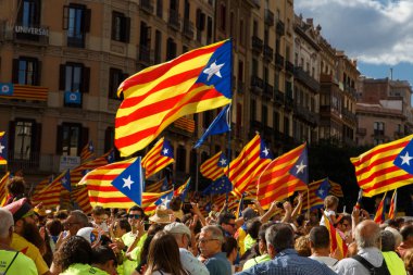 Barcelona, Katalonya, İspanya, 11 Eylül 2017: Ralli Catalunya'nın bağımsızlığını Milli gün boyunca desteği.