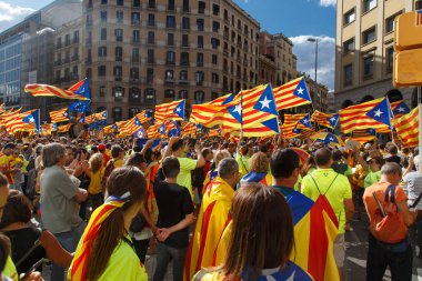 Barcelona, Katalonya, İspanya, 11 Eylül 2017: Ralli Catalunya'nın bağımsızlığını Milli gün boyunca desteği.