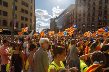 Barcelona, Katalonya, İspanya, 11 Eylül 2017: Ralli Catalunya'nın bağımsızlığını Milli gün boyunca desteği.