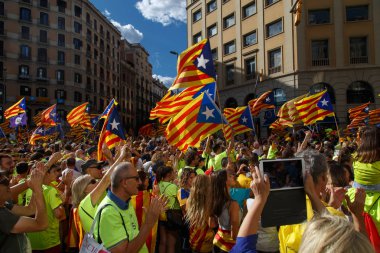 Barcelona, Katalonya, İspanya, 11 Eylül 2017: Ralli Catalunya'nın bağımsızlığını Milli gün boyunca desteği.