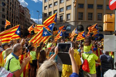 Barcelona, Katalonya, İspanya, 11 Eylül 2017: Ralli Catalunya'nın bağımsızlığını Milli gün boyunca desteği.