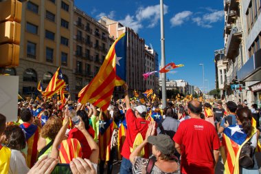 Barcelona, Katalonya, İspanya, 11 Eylül 2017: Ralli Catalunya'nın bağımsızlığını Milli gün boyunca desteği.