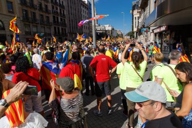 Barcelona, Katalonya, İspanya, 11 Eylül 2017: Ralli Catalunya'nın bağımsızlığını Milli gün boyunca desteği.
