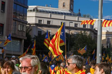 Barcelona, Katalonya, İspanya, 11 Eylül 2017: Ralli Catalunya'nın bağımsızlığını Milli gün boyunca desteği.