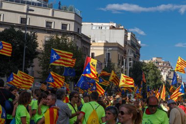 Barcelona, Katalonya, İspanya, 11 Eylül 2017: Ralli Catalunya'nın bağımsızlığını Milli gün boyunca desteği.