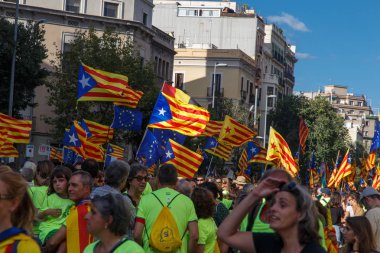 Barcelona, Katalonya, İspanya, 11 Eylül 2017: Ralli Catalunya'nın bağımsızlığını Milli gün boyunca desteği.