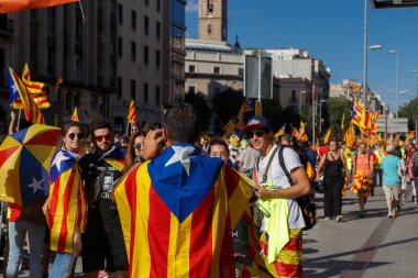 Barcelona, Katalonya, İspanya, 11 Eylül 2017: Ralli Catalunya'nın bağımsızlığını Milli gün boyunca desteği.