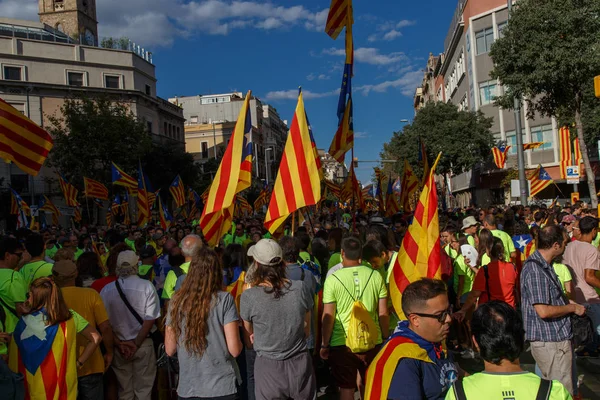 Barcelona, Katalonya, İspanya, 11 Eylül 2017: Ralli Catalunya'nın bağımsızlığını Milli gün boyunca desteği.