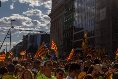 Barcelona, Katalonya, İspanya, 11 Eylül 2017: Ralli Catalunya'nın bağımsızlığını Milli gün boyunca desteği.