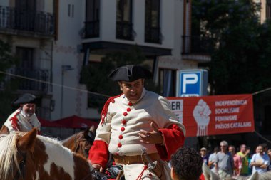 Barcelona, Katalonya, İspanya, 11 Eylül 2017: İsyan sırasında ulusal Catalonia claming Katalan bayrakları ile Catalunya Barcelona bağımsızlık günü sokakta insanlar. Editoryal resim yazısı.