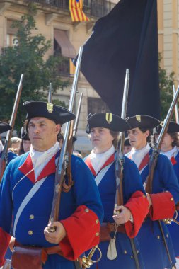 Barcelona, Katalonya, İspanya, 11 Eylül 2017: İsyan sırasında ulusal Catalonia claming Katalan bayrakları ile Catalunya Barcelona bağımsızlık günü sokakta insanlar. Editoryal resim yazısı.