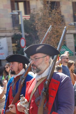 Barcelona, Katalonya, İspanya, 11 Eylül 2017: tarihi kültürel demostration Katalonya gelen Catalunya'nın bağımsızlığını ralli desteği ulusal gün boyunca sırasında.