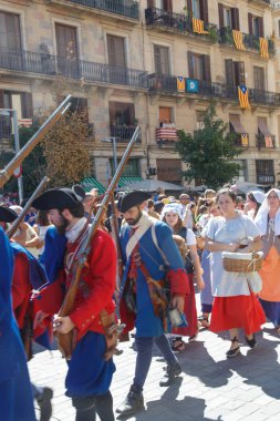 Barcelona, Katalonya, İspanya, 11 Eylül 2017: tarihi kültürel demostration Katalonya gelen Catalunya'nın bağımsızlığını ralli desteği ulusal gün boyunca sırasında.