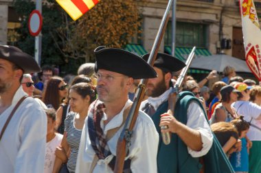 Barcelona, Katalonya, İspanya, 11 Eylül 2017: tarihi kültürel demostration Katalonya gelen Catalunya'nın bağımsızlığını ralli desteği ulusal gün boyunca sırasında.