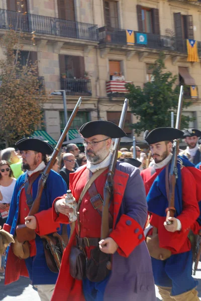 Barcelona, Katalonya, İspanya, 11 Eylül 2017: tarihi kültürel demostration Katalonya gelen Catalunya'nın bağımsızlığını ralli desteği ulusal gün boyunca sırasında.