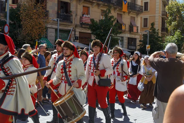 Barcelona, Katalonya, İspanya, 11 Eylül 2017: tarihi kültürel demostration Katalonya gelen Catalunya'nın bağımsızlığını ralli desteği ulusal gün boyunca sırasında.