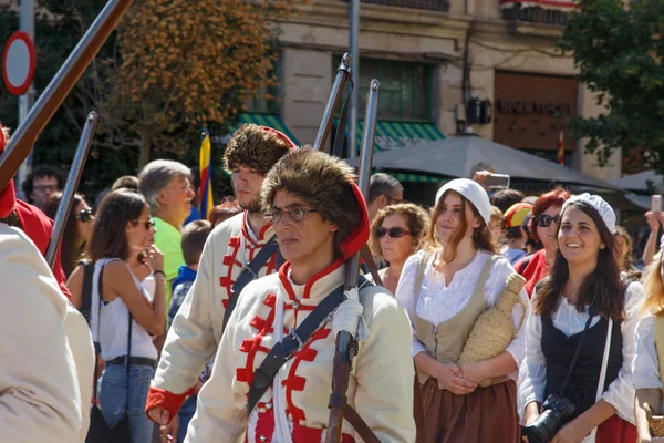 Barcelona, Katalonya, İspanya, 11 Eylül 2017: tarihi kültürel demostration Katalonya gelen Catalunya'nın bağımsızlığını ralli desteği ulusal gün boyunca sırasında.