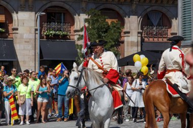 Barcelona, Katalonya, İspanya, 11 Eylül 2017: tarihi kültürel demostration Katalonya gelen Catalunya'nın bağımsızlığını ralli desteği ulusal gün boyunca sırasında.