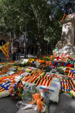 Barcelona, Katalonya, İspanya, 11 Eylül 2017: tarihi kültürel demostration Katalonya gelen Catalunya'nın bağımsızlığını ralli desteği ulusal gün boyunca sırasında.