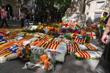 Barcelona, Katalonya, İspanya, 11 Eylül 2017: tarihi kültürel demostration Katalonya gelen Catalunya'nın bağımsızlığını ralli desteği ulusal gün boyunca sırasında.