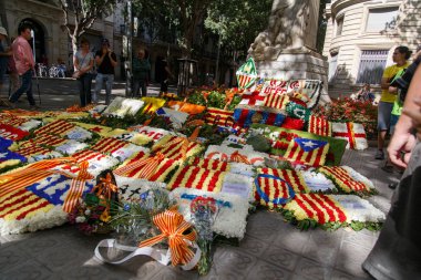 Barcelona, Katalonya, İspanya, 11 Eylül 2017: tarihi kültürel demostration Katalonya gelen Catalunya'nın bağımsızlığını ralli desteği ulusal gün boyunca sırasında.