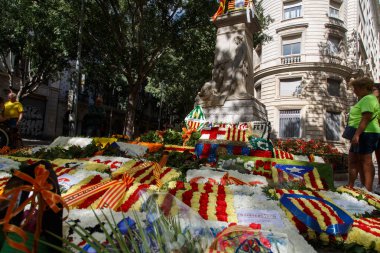 Barcelona, Katalonya, İspanya, 11 Eylül 2017: tarihi kültürel demostration Katalonya gelen Catalunya'nın bağımsızlığını ralli desteği ulusal gün boyunca sırasında.