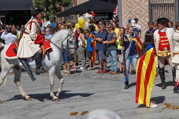 Barcelona, Katalonya, İspanya, 11 Eylül 2017: tarihi kültürel demostration Katalonya gelen Catalunya'nın bağımsızlığını ralli desteği ulusal gün boyunca sırasında.