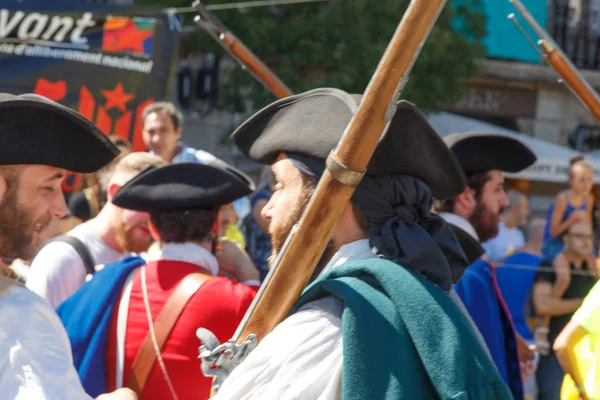 Barcelona, Katalonya, İspanya, 11 Eylül 2017: tarihi kültürel demostration Katalonya gelen Catalunya'nın bağımsızlığını ralli desteği ulusal gün boyunca sırasında.