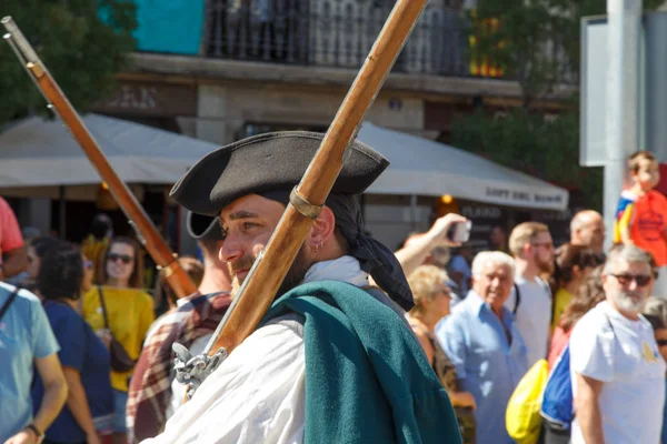 Barcelona, Katalonya, İspanya, 11 Eylül 2017: tarihi kültürel demostration Katalonya gelen Catalunya'nın bağımsızlığını ralli desteği ulusal gün boyunca sırasında.