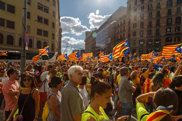 Barcelona Catalunha Espanha Setembro 2017 Pessoas Apoiam Independência Catalunha Durante — Fotografia de Stock