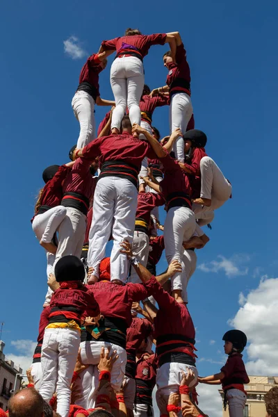 Barcelona Cataluña España Septiembre 2017 Castellers Durante Rally Apoyo Independencia Imagen De Stock